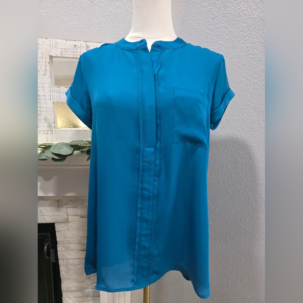 Simply Vera Vera Wang Teal Button-Down Short Sleeve Blouse